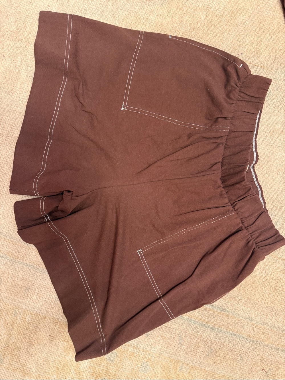 Free People Brown Sleeveless A-Line Shorts Set with Contrast Stitching - Picture 2 of 5